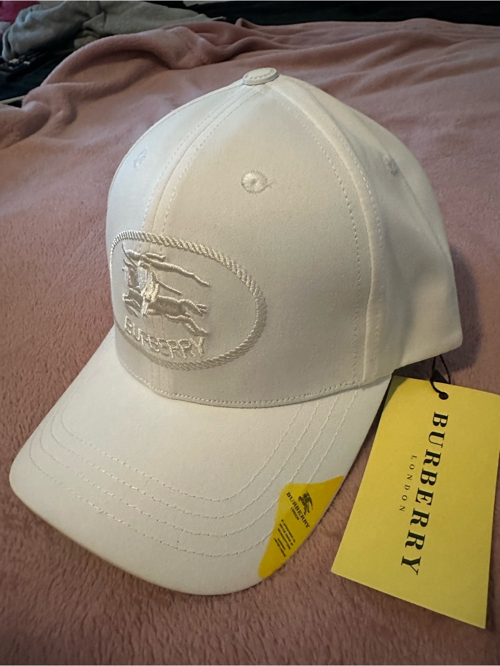 Burberry White Embroidered Logo Baseball Cap - Men's Hat